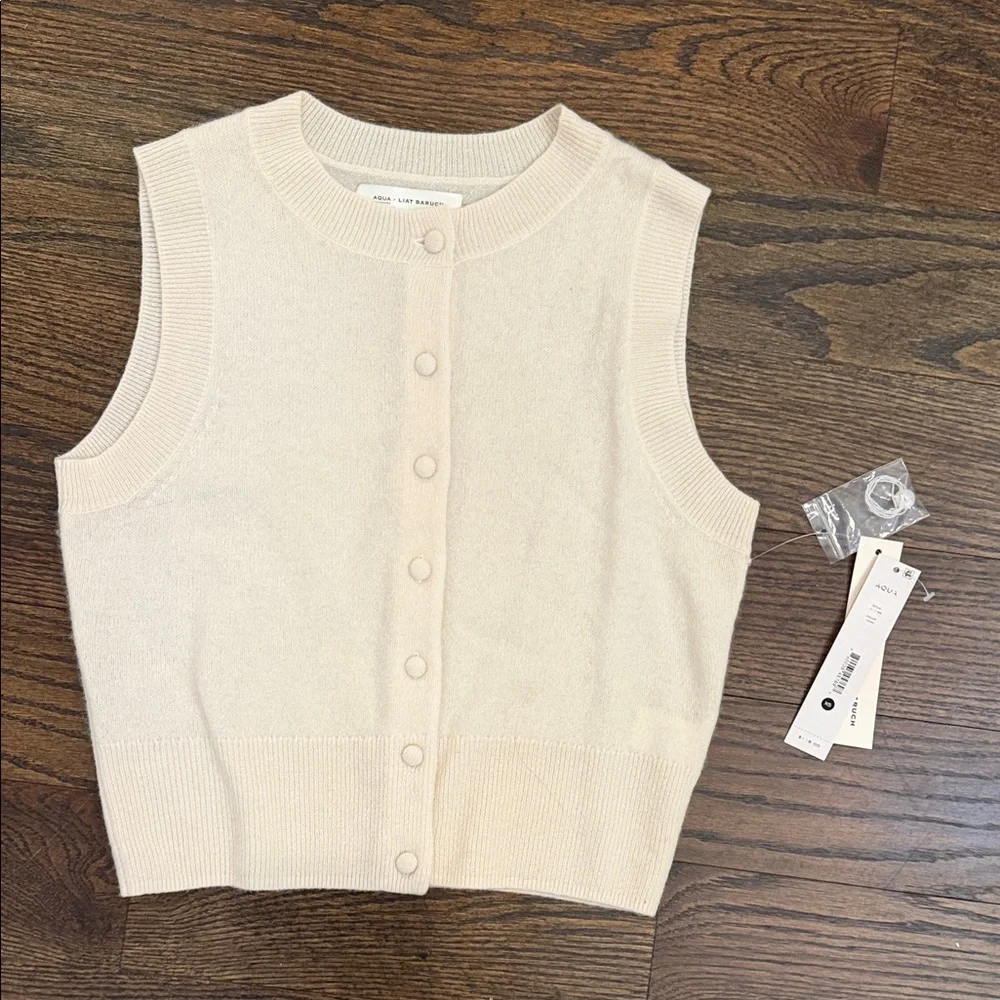 Aqua Cream Sleeveless Sweater 100% cashmere - Picture 1 of 3